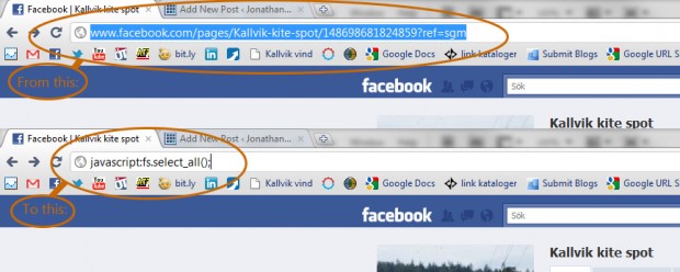 javascript select all workaround for facebook pages