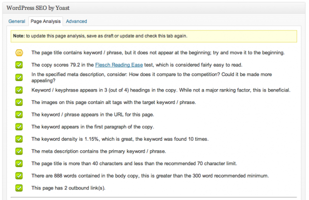 wordpress seo by yoast page analysis tab